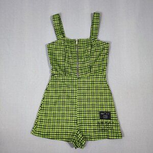 Bershka romper women's size XS green and black colour houndstooth pattern